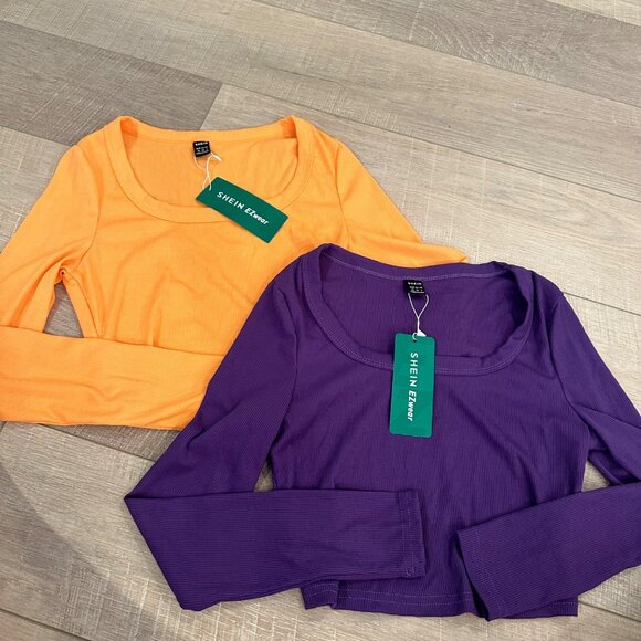 SHEIN WOMENS LONG SLEEVE SHIRTS NEW PURPLE AND YELLOW XS - Picture 1 of 7